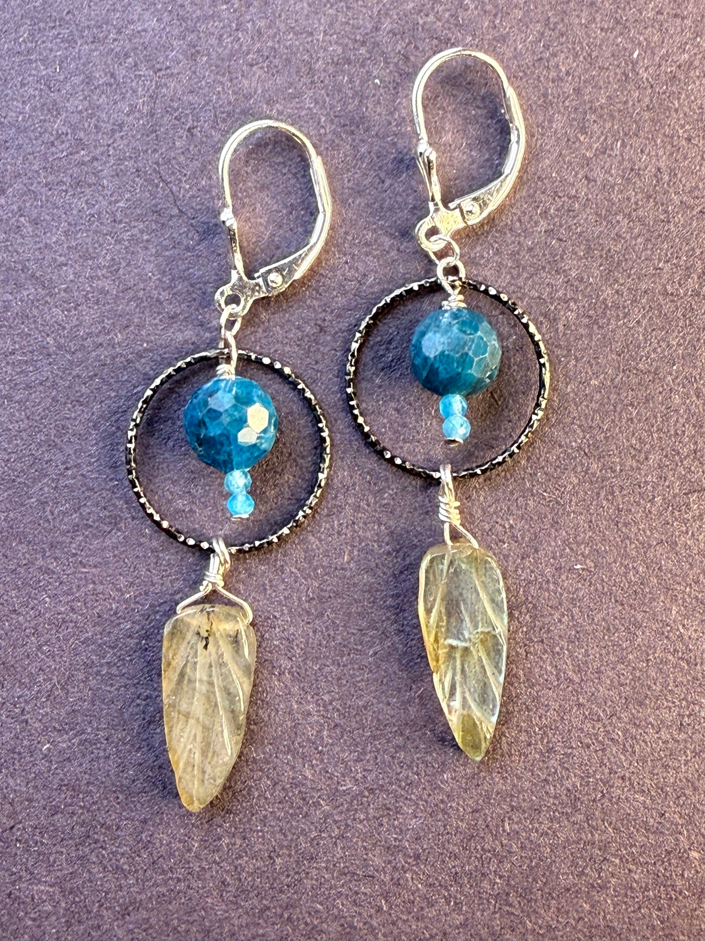 The rhyme of leaves and insect wings, a pair of earrings