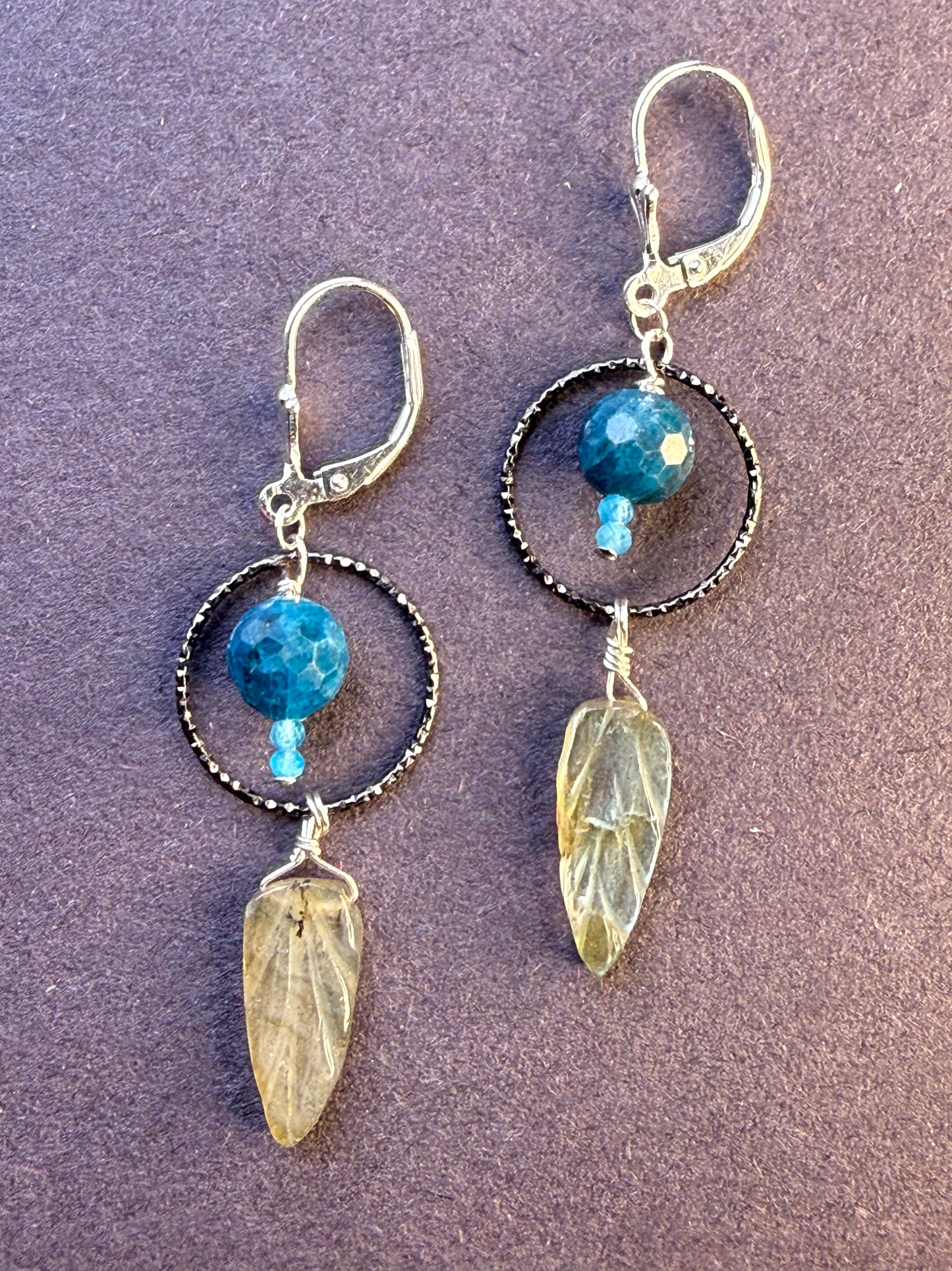 The rhyme of leaves and insect wings, a pair of earrings
